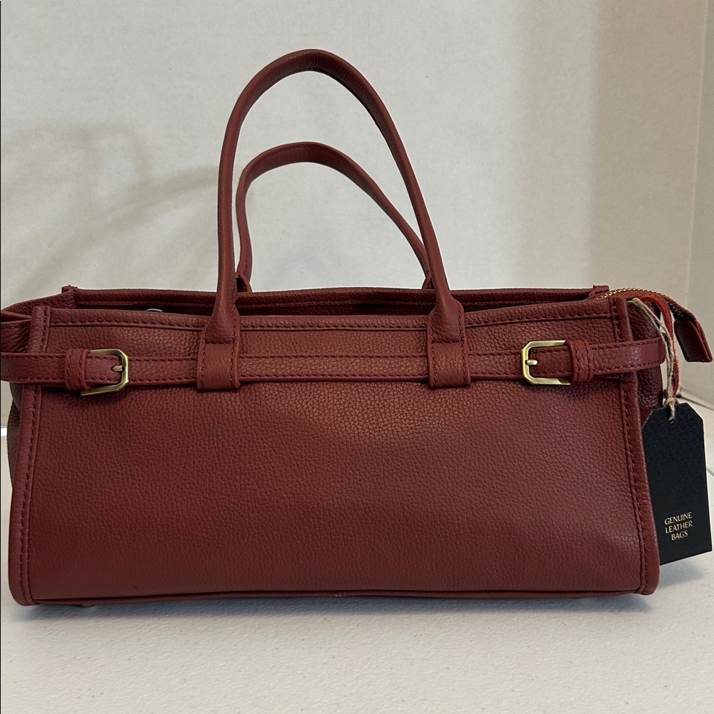 Elegant Cognac Brown Authentic Leather Tote Bag Doctor Bag - Picture 6 of 10